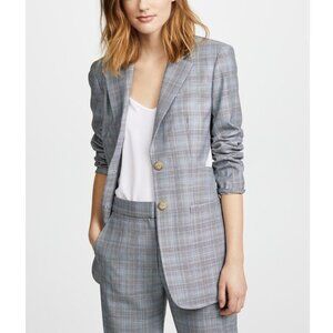 Tibi Blazer Cooper Oversized Cutout Prince Wales Checked Wool Silk Gray Size 6